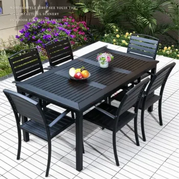 Modern Expandable Outdoor Dining Table and Chair Set for Patio and Garden Furniture