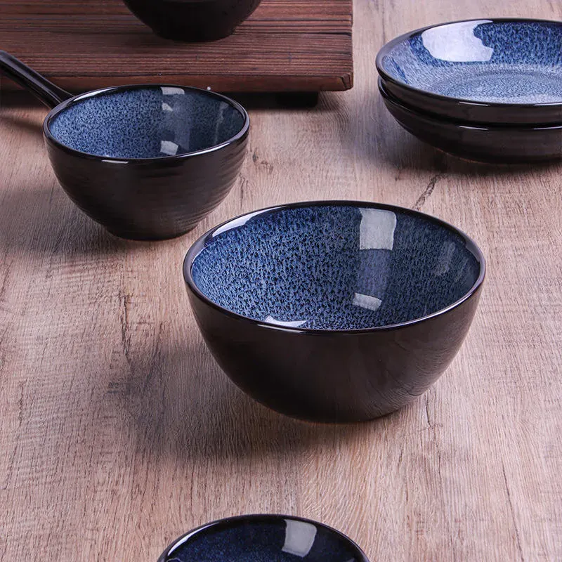 Handcrafted Blue Ceramic Glaze Tableware Set