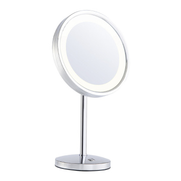 Round standing makeup mirror with lights
