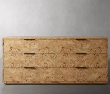 Corey 6-Drawer Dresser: Modern Contemporary Vintage Solid Burl Wood Luxury Storage Furniture
