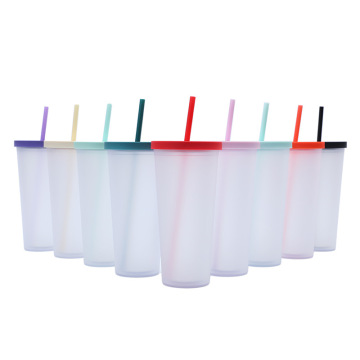 Frosted Plastic Tumblers 24oz Double Wall Reusable Cups with Lids and Straws