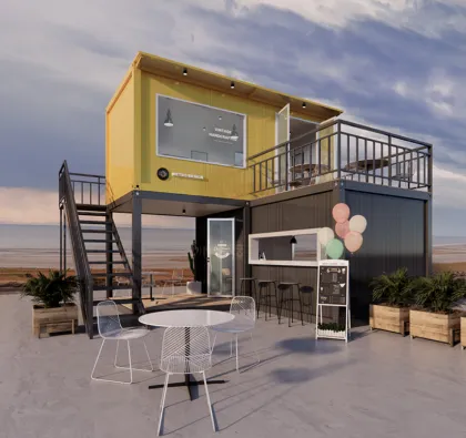 Container house is for living and coffee shop
