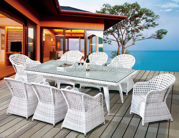 Large Rattan Garden Table and Chair Set for 12 - White AA3002