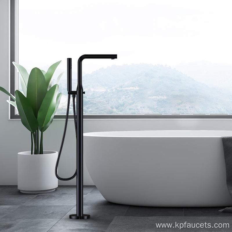 Black Floor Mount Freestanding Bathtub Faucet