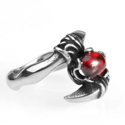 Mens Red Garnet Metal Stainless Steel Scorpion Ring