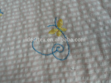 suits and baby wear fabric / Yarn Dyed seersucker with emborider