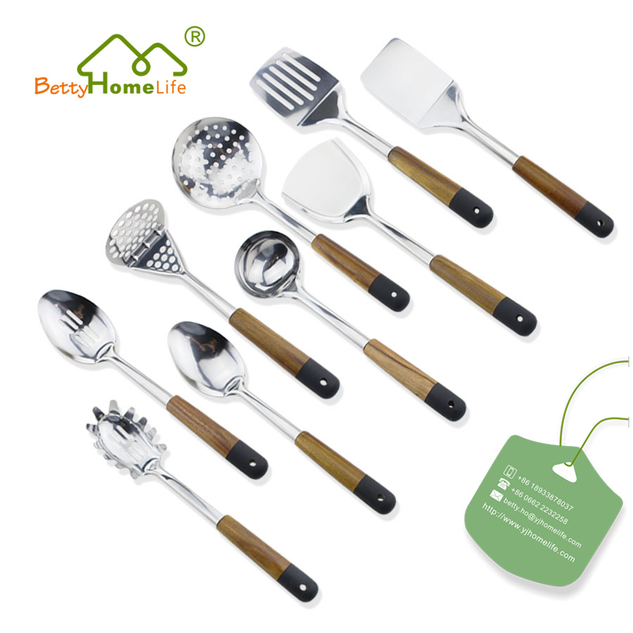 Conjunto de utensílios de madeira de aço inoxidável 9PCS