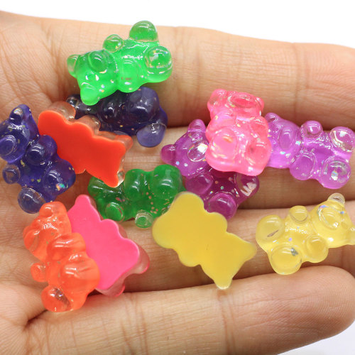 Resin  Cute Glitter Gummy  Bear Kawaii Charms Beads Flatback Cabochon  For DIY Earrings Decor slime Accessory