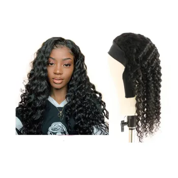 Wholesale Glueless Full Machine Made Wigs Curly Natural Black Color 100% Human Hair Non Lace Deep Wave Headband Wig