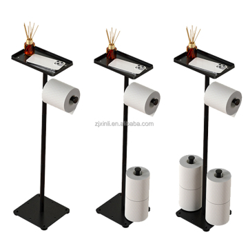 X16732 Steel Material Black Toilet Paper Holder Floor Stand