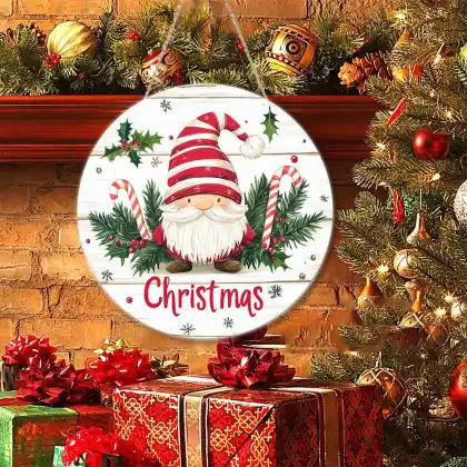 Retro Santa Claus Christmas Wreath Print Home Decor