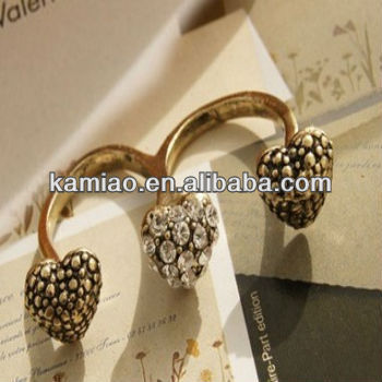 fashion jewelry vintage crystal heart imprint ring
