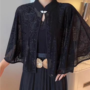 Summer Sun Protection Cheongsam Shawl with Thin Silk Coat and Retro Cape Skirt