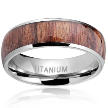 Wholesale 8mm Fashion Resin Wood Men's Ring KOA Wood Inlay Titanium Alloy Ring