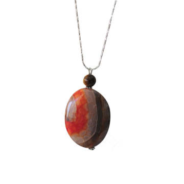 Natural Gemstone Agate Necklace with Silver Chain