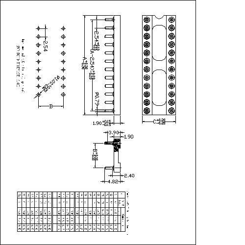 2,54 mm Pacote em linha dupla reta (DIP) Conector (H = 1,9 L = 4,82)