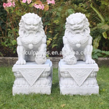 Hand carved stone chinese fu dogs statues