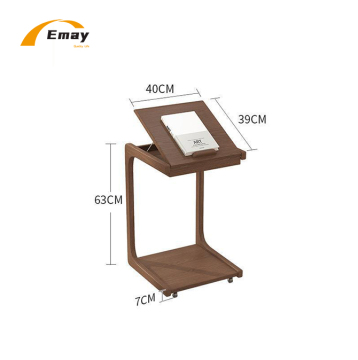 Modern Luxury Solid Wood C-Shaped Sofa Side Table with Adjustable Desktop and Wheels