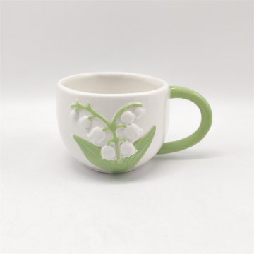 3D Lily of the Valley Embossed Ceramic Mug