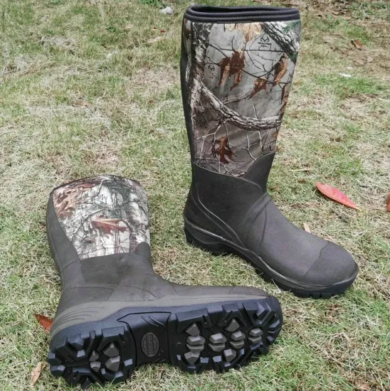 High Quality Waterproof Camouflage Rubber Hunting Rain Boots Made in China