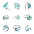 Anelli di perle turchesi assortite Owl Shape Turquoise Anello per donne Anelli turchesi per le ragazze Anello regolabile turchese