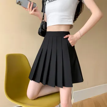2024 Autumn & Winter Women's Elastic Waist Pleated Pocket Short Skirt - Casual High Waist Slimming Style for Girls