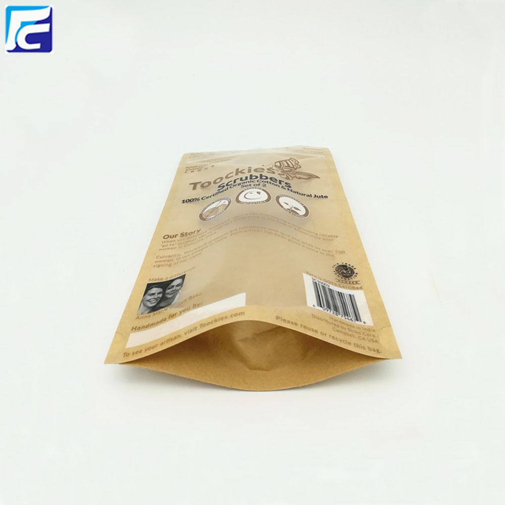 Zip lock clear bolsa de papel kraft para café