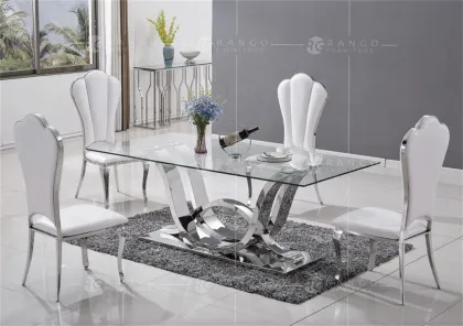 N HOME SWEET HOME White Marble Dining Table Set with Gold Accents