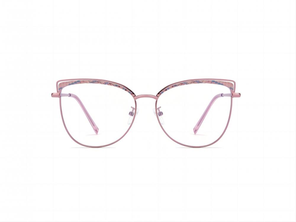 Frauenkatze Augen blau Lichtbrille rosa