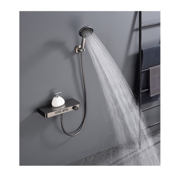 2-Way 2-in-1 Digital LED Wall-Mounted Bathroom Shower Faucet Mixer Set - Gun Grey (Hot & Cold)