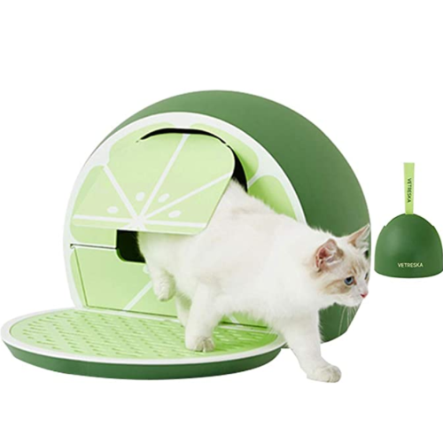 Green Lemon Covered Cat Litter Box with Lid