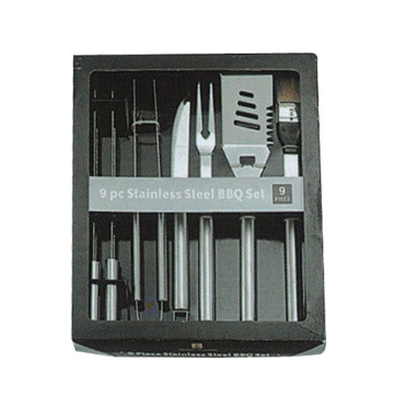 Ensemble d&#39;outils de barbecue 9pcs avec emballage de boîte de couleur