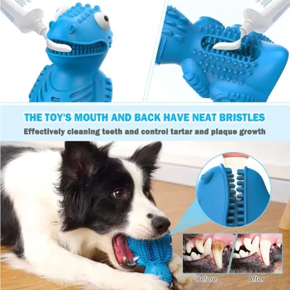 Indestructible Tough Fetch Dog Chew Toys: Durable Rubber Dinosaur Teething Treat Dispensing Puzzle Dog Toy
