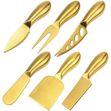 High-Quality Golden Cheese Cutter Set with Steel Mini Tools - Cutter, Fork, Butter Slicer, Knife