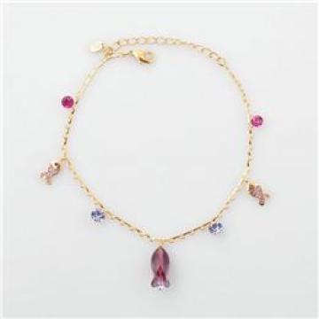 Fashion Copper Real 14K Gold Plated Anklet with Swarovski Stone