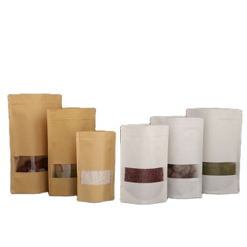 Custom Logo Printing Doypacks: White Brown Kraft Paper Coffee Bags with Window