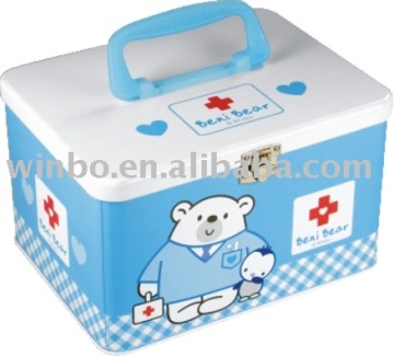 Mini household cartoon handle portable tin box