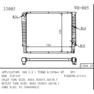 Radiator for Volvo 940 2.0 i TURBO OEM3547145