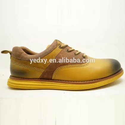 yellow and derby style men leather flat shoes
