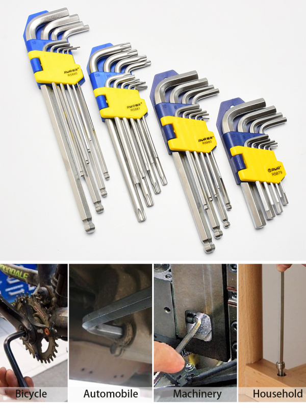 L type keys Hex Wrench Flat Ball Star Torx Head Spanner CR-V Hexagonal Wrench Set Multi function 9 pcs a set Hand Tools
