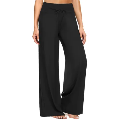 Soft Black Wide Leg Women's Pajama Pants: Comfortable Casual Lounge & Yoga Wear