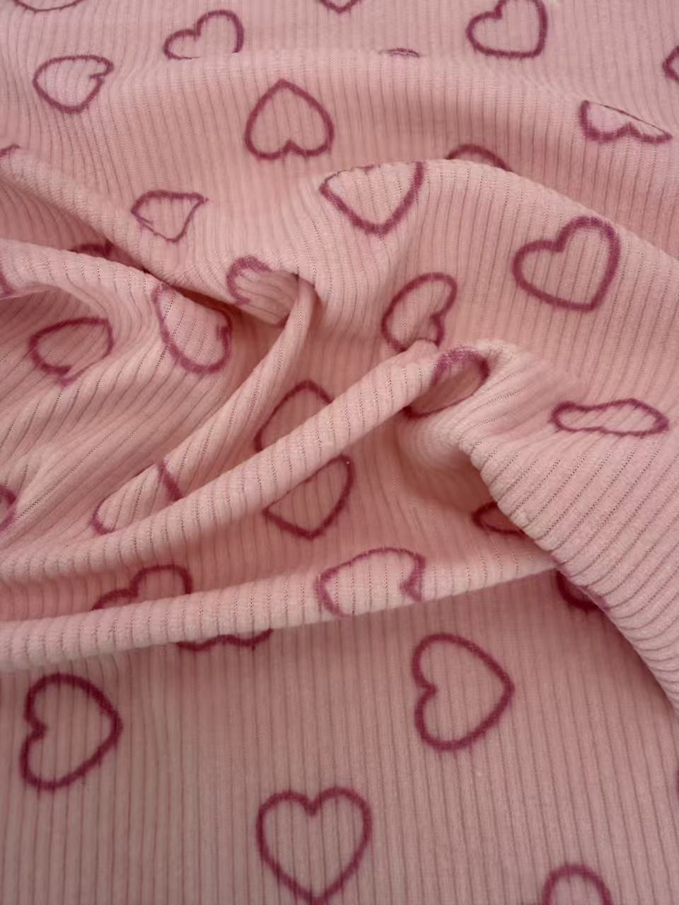 Pink Heart Printed Polyester Knit fabric