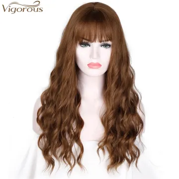 Vigorous Long Wavy Women's Wig 24 Inch Synthetic Brown Hair With Bangs Natural Wavy High Temperature Fiber Wig