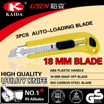 Plastic handle 3 PCS Auto Loading Blade Utility Knife