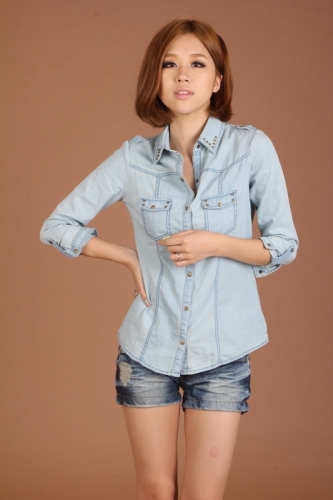 100%Cotton Women Long Sleeve Denim Shirts