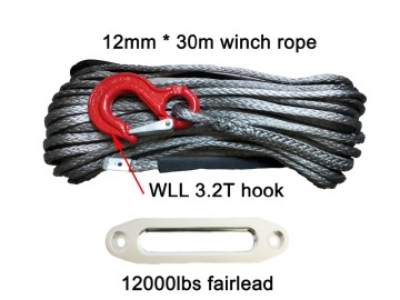 Free shipping 12mm x 30m winch rope