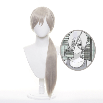80cm Long Straight Gray Ponytail Cosplay Wig - Quanxi from Chainsaw Man for Girls