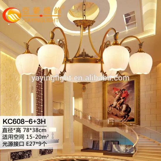 European American brass glass chandeliers for dining room, fancy elegant nice dinning table top pendant