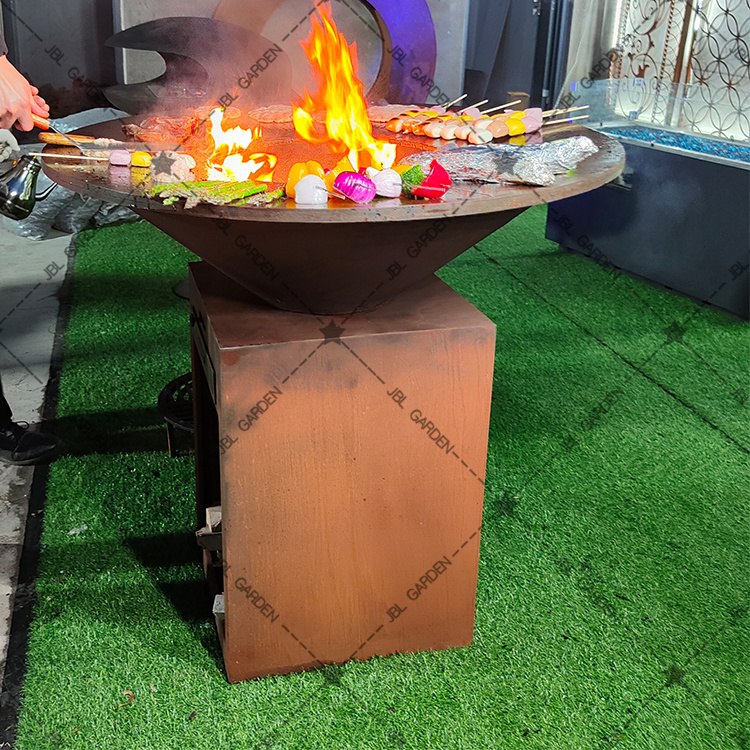 Outdoor kitchen charcoal corten grill