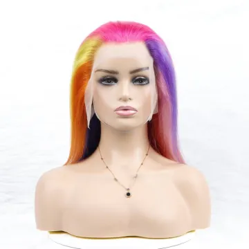 New Fashion Rainbow Color Transparent Lace Full Frontal Wig Colorful Seven Colors Ombre HD Lace Front Wig